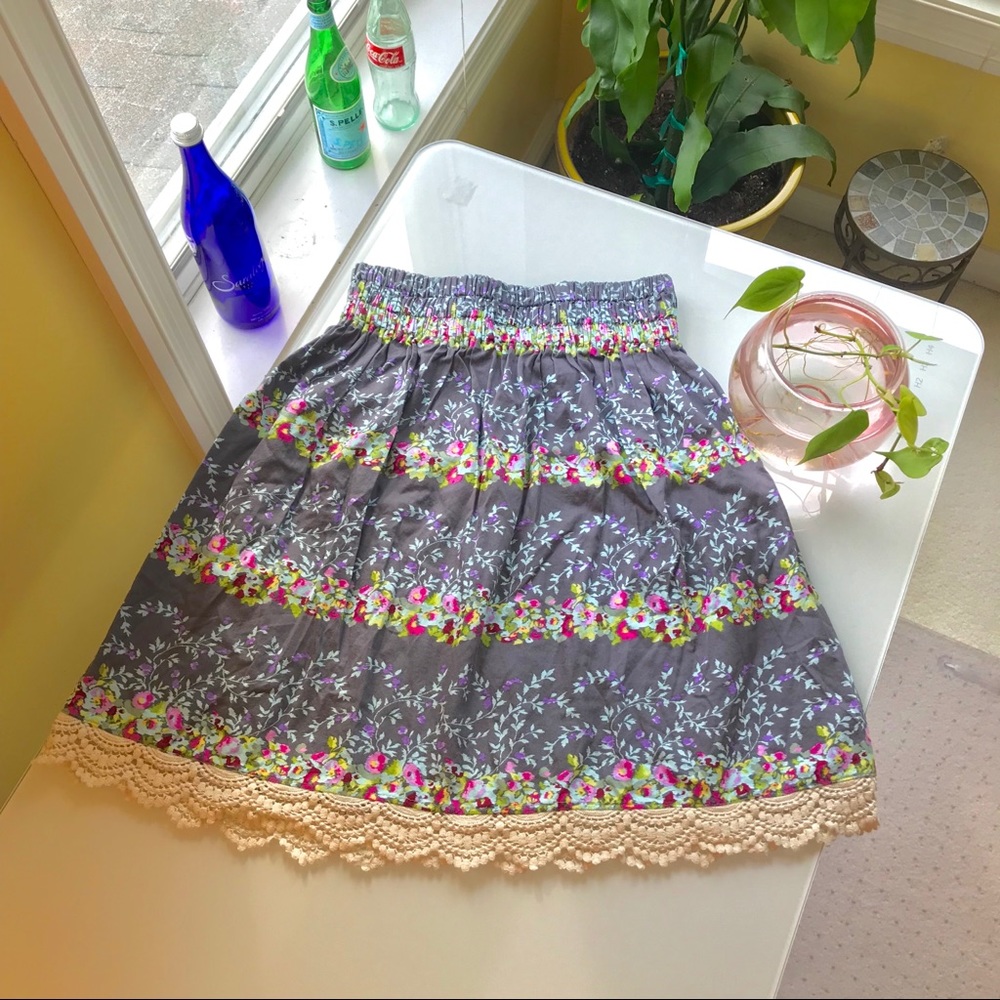 Hand-Sewn One of a Kind Floral Pattern Skirt